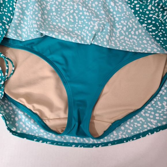 Swim by Cacique Green White Ditsy Dot Swimsuit Skirt Bottoms Plus Size 22 - Picture 8 of 11